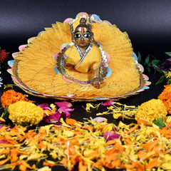 Laddu Bal Gopal Idol - Little Krishna Idol, Golden, Brass Idol, Small Size, Makhan Chor Idol - Kanha Ji Ki Murti For Pooja Room, Golden Handmade Statue | All Occasion, Thakur Ji Idol