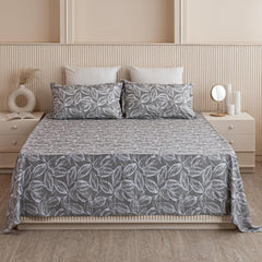 Soft Bedsheets For Queen Size With Two Pillow Cover - 90 X 100 Inches, Grey & White | Lightweight, Soft, Skin Friendly - Durable Bedsheets For Everyday Comfort