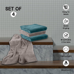 Housse Microfiber Hand Towel 800 Gsm | Premium Quality Towels Ultra Absorbent & Anti-Bacterial For Gym (Atmosphere & Pacific Green) - Pack Of 4