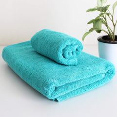 Heelium Bamboo Towel Bath & Hand Towel 700 Gsm | Soft, High Absorbency & Antibacterial Towels (Teal) - Pack Of 2