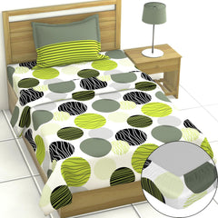 Cotton Elastic Fitted Bedsheet Single Bed With 1 Pillow Cover - 36 X 78 Inches, Olive Green & Black | Perfect For Everyday Use | Ultra-Soft & Breathable