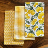 Oak & Lily 100% Cotton Kitchen Napkins Dish Towels 350 Gsm | Premium European Quality Washable, Large Size Kitchen Cloth For Roti, Cleaning, Drying | Lemon Yellow Print (Set Of 3)