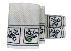 Senses By Riba All Cotton 550 Gsm Embroidered Bath Towel Set | Quick Drying, Highly Absorbant | Pack Of 4-2pcs Bath + 2pcs Hand Towels | Ivory (Style 5)