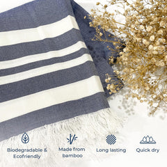 Madake Bamboo Ultra Soft & Thin Turkish Towel 454 Gsm | Quick Dry, Super Absorbent | Extra Large Bath Towel For Men & Women (Powder Blue)