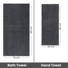 Sanglobal 100% Cotton Premium Soft Bath Towel & Hand Towel 800 Gsm (Charcoal) - Pack Of 2