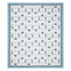 1 Queen Size Bedsheet For Double Bed With 2 Pillow Covers (90 X 108 Inches) White & Sky Blue | Floral Print Designs - Breathable 100% Cotton Bedsheet Comfortable