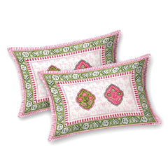 Hand Block Printed Cotton King Size Bedsheet With 2 Pillow Covers, 90 X 108 Inches, White | Good For Villas, Guest Houses, & Daily Home Use