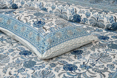 Jaipuri Bedsheet For Double Bed With 2 Pillow Covers - 90 X 108 Inches, Beige & Blue | Pure Cotton Bedsheet King Size Bed | Soft & Breathable Fabric