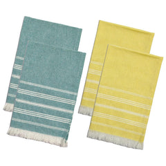 Indihaus Premium Cotton Hand Towel 310 Gsm | Soft, Absorbent, Multi-Purpose Towel Set | Sunshine Yellow, Ocean Teal (Set Of 4)