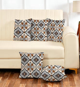Microfiber Square Pillow Cushion For Sofa, Black & Brown, Grey - 12 X 12 Inch | Fluffy For Comfort & Back Support | Breathable, Premium Cotton Cushion Cover, Neck Support - Set Of 5