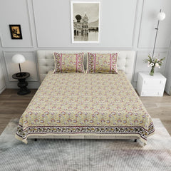 Pure Cotton King Size Bedsheet 2 Matching Pillow Covers | 100x108 Inches, Multicolor | Traditional Jaipuri Printed Bedsheet | Ideal Wedding Gift, Housewarming, Special Occasion Surprise