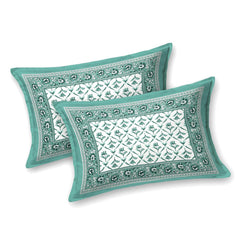 Cotton Queen Size Bedsheet For Double Bed With 2 Pillow Covers | 90 X 108 Inches, White & Green | Cotton Bedsheet Is Suitable For All Seasons | Ultra-Soft, Skin-Safe & Breathable Fabric