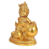 Hand Carved Baby Krishna Sculpture, Laddu Gopal Makhan Chor Idol, Brass - 7 Inch, Gold Kanha Ji, Baby Krishna Statue, Wipe With Dry & Soft Cloth, Best God Idol