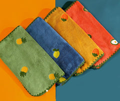 Cluze Microfiber Contemporary Style Hand Towel 800 Gsm | Fruit Embroidery Low Linting Knit Fabric Oblong Towel For Bathroom & Kitchen (Set Of 4) -Multicolor