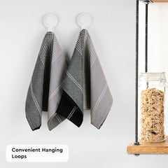 Encasa Xo Cotton Kitchen Towel 340 Gsm | Super Absorbent Tea Towels & Dish Cloths For Washing Up, Drying Dishes & Cleaning | Pack Of 4 (Grey)