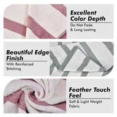 Urbanleaf Microfiber Large Bath Towel 700 Gsm | Quick Dry Super Absorbent Bath Towel For Men & Women (Grey & Wine Stripe) - Pack Of 2