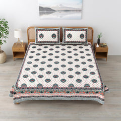 Sanskriti Bedsheet For Double Bed King Size With 2 Pillow Cover - 90 X 108 Inches, Grey & White | Soft, Durable & Stylish | Breathable & Skin-Friendly
