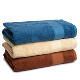 Himeya 100% Bamboo Cotton Bath Towels 1350 Gsm | Bath Towel For Men & Women - Leather Brown, Sand Stone & Ocean Blue (3 Piece)