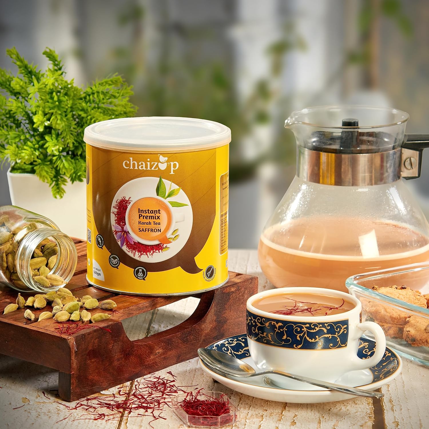 Chaizup Premium 1 Min Instant Saffron Tea Premix - 500gm Can, 17.6 Ounce | Instant Kesar Chai Powder - Just Add Hot Water | Low Caffeine Chaizup Premium 1 Min Instant Saffron Tea Premix - 500gm Can, 17.6 Ounce | Instant Kesar Chai Powder - Just Add Hot Water | Low Caffeine