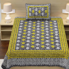 100% Cotton Single Bed Sheet With 1 Pillow Cover - 56 X 86 Inches, Grey & Green | Super Soft Microfiber, Breathable Wrinkle, Fade Resistant