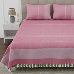 100% Cotton Double Bedsheet With Two Pillow Cover - Queen Size 90 X 100 Inches, Pink | Handloom Cotton Bedsheets For Double Bed | All Season Comfort