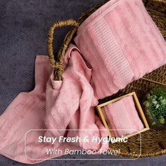 Mush Bamboo Bath Towel 550gsm | 1 Bath Towel, 1 Face Towel & 1 Hand Towel Micro Fibre Bath Towel Set Large Size (Set Of 3) - Pink