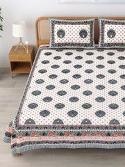 Sanskriti Bedsheet For Double Bed King Size With 2 Pillow Cover - 90 X 108 Inches, Grey & White | Soft, Durable & Stylish | Breathable & Skin-Friendly