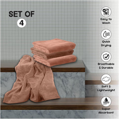 Housse Microfiber Hand Towel 800 Gsm | Premium Quality Towels Ultra Absorbent & Anti-Bacterial For Gym (Warm Beige & Rustic Chestnut) - Pack Of 4