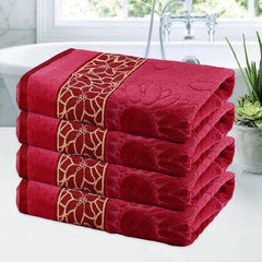 Kuber Industries Soft Blend Cotton Bathing Towel 1800 Gsm | Fade/Wrinkle Resistant Towels (Velvet Maroon) - Pack Of 4