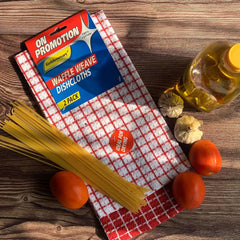 Pixelhome Kitchen Cleaning Towel 250 Gsm | Premium Cotton Multi Purpose Waffle Towel (Pack Of 6)- Red & White