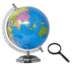 Globe For Kids, Stem Steam Educational World Globe With Magnifying Glass For Kids, Office, Students - 8 Inch (Blue) Political Globe, Pack Of 1