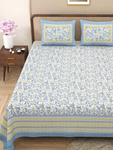 1 Queen Size Bedsheet For Double Bed With 2 Pillow Covers (90 X 108 Inches) White & Blue | Premium Cotton Material - Ideal For House, Hotel, Guest House
