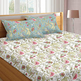 100% Cotton King Size For Double Bedsheet With 2 Pillow Covers - 72 X 78 Inches, Green & White | Durable & Long Lasting Fabric, Easy Hand & Machine Wash