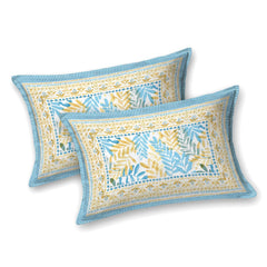 Jaipuri Cotton Bedsheet For King Size With 2 Pillow Covers | 90 X 108 Inches, Sky Blue & Yellow | Ultra-Soft & Skin-Safe | Breathable Summer Comfort