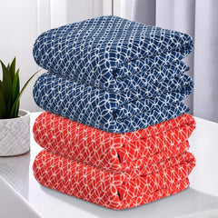 Heart Home Microfibre Bath Towel 1120 Gsm | Quick Dry Absorbent Gym Sweat Workout & Shower Body Towel - Red & Blue (4 Pcs)