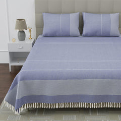 100% Cotton Double Bedsheet With Two Pillow Cover - Queen Size 90 X 100 Inches, Rock Blue | Handloom Cotton Bedsheets For Double Bed | All Season Comfort