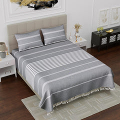 100% Cotton Double Bedsheet With Two Pillow Cover - Queen Size 90 X 100 Inches, Grey | Handloom Cotton Bedsheets For Double Bed | All Season Comfort