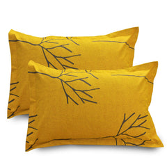 Cotton 1 Double Bedsheet With 2 Pillow Cover + Pillowcase Set (2 Pcs) | 88 X 96 Inches, Grey & Yellow | Breathable & Wrinkle Free Bedsheet