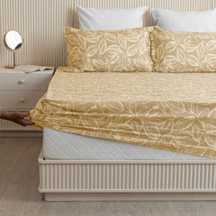 All Around Elastic Fitted Bedsheet For King Size With 2 Pillow Covers - 72 X 72 Inches, Golden | Soft & Breathable, For Bedroom & Gifting