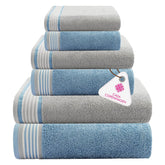 Casa Copenhagen Germany Design 2 Bath + 2 Hand & 2 Washcloths Towels 1800 Gsm | He & She Super Soft Collection 100% Cotton 6 Piece Towel Set - Grey Violet & Dusty Blue