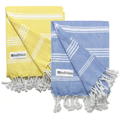 Indihaus Premium Large Cotton Bath Towels 380 Gsm | Soft, Absorbent & Comfortable Large Size Bath Towels | Set Of 2 (Sunshine Yellow & Blue)