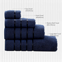 Spread Spain Roman 100% Cotton Bath Towel 600gsm | Super Absorption Quick Dry Large & Small Towel Set - Navy Blue (Set Of 4)