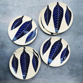 Patram Hand Painted Ceramic Quarter Plates Set Of 6 - White & Blue | Small Side Plates For Dinner & Snacks - 7 Inch, 6 Pieces, Microwave Safe