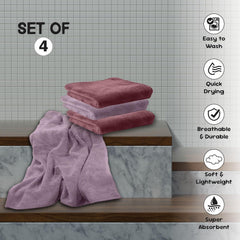 Housse Microfiber Hand Towel 800 Gsm | Premium Quality Towels Ultra Absorbent & Anti-Bacterial For Gym (Rose Taupe & Nirvana Purple) - Pack Of 4