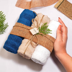 Caimla Luxury 100% Bamboo Face Towel 550 Gsm | Ultra-Soft, Highly Absorbent & Eco-Friendly Towels - Perfect For Sensitive Skin - Pack Of 3 (Beige, White & Blue)