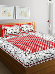 Pure 100% Cotton Double Bed Sheet With 2 Pillow Covers - 90 X 100 Inches, Maroon & White | Beautifully Handcrafted Traditional Bedsheets - Skin Friendly Fabric