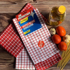 Pixelhome Kitchen Cleaning Towel 250 Gsm | Premium Cotton Multi Purpose Waffle Towel (Pack Of 6)- Red & White