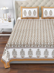 100% Cotton King Size Bedsheet For Double Bed With 2 Pillow Cover - 108 X 108 Inches, Mustard & White | Extra Soft & Wrinkle Free | Perfect Gifting Wedding, Housewarming Or Festival