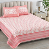 1 Queen Size Bedsheet For Double Bed With 2 Pillow Covers (90 X 108 Inches) White & Pink | Beautiful Printed Designs - Breathable 100% Cotton Bedsheet Comfortable