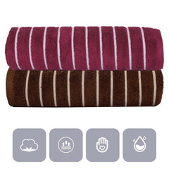 Casa Copenhagen Designed In Denmark Estatic Super Soft 2 Pieces 100% Cotton Large Bath Towel 525 Gsm - Toffee & Burgundy